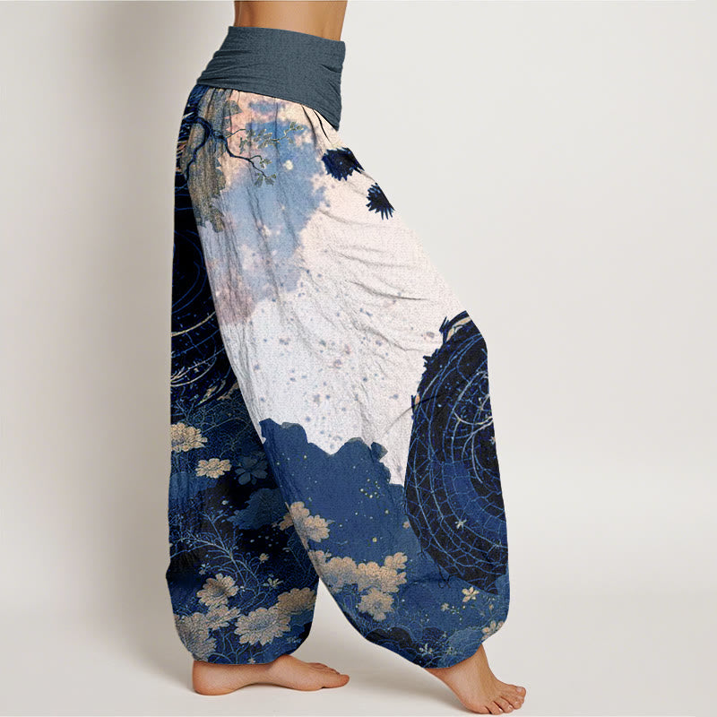 Lässige Haremshose mit Buddha Stones und Drachen-Muster, antikes Baummuster, elastische Taille für Damen - image 9