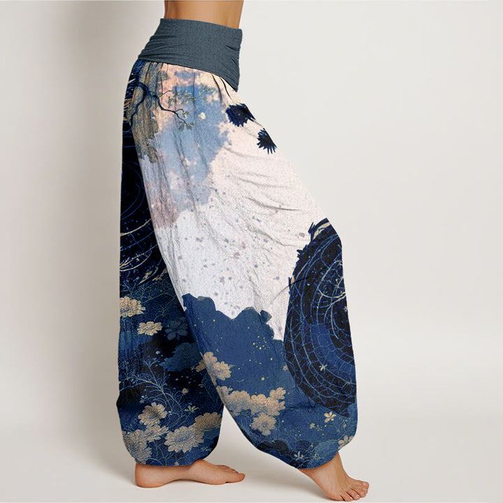 Lässige Haremshose mit Buddha Stones und Drachen-Muster, antikes Baummuster, elastische Taille für Damen - image 9