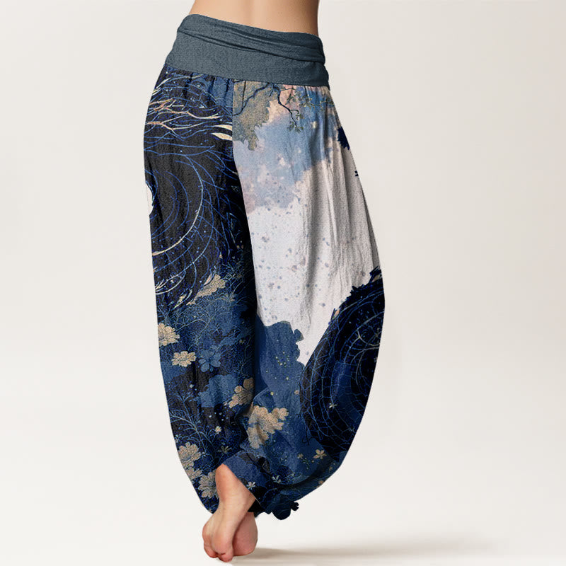 Lässige Haremshose mit Buddha Stones und Drachen-Muster, antikes Baummuster, elastische Taille für Damen - image 10