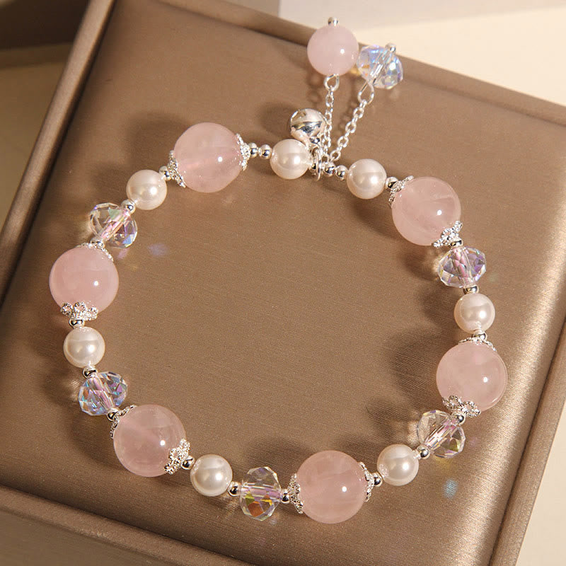 Buddha Stones Armband zur Selbstakzeptanz mit natürlichen rosa Kristallperlen