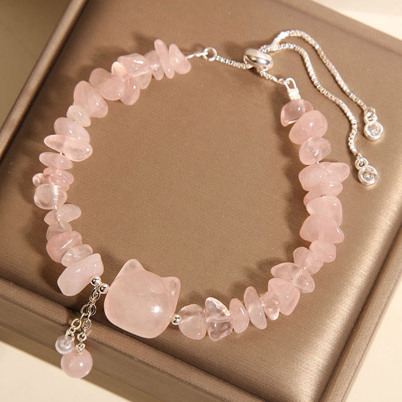 Buddha Stones Armband, natürlicher rosa Kristall-Achat, Kiesstein, Katzenkopf, beruhigend - image 2