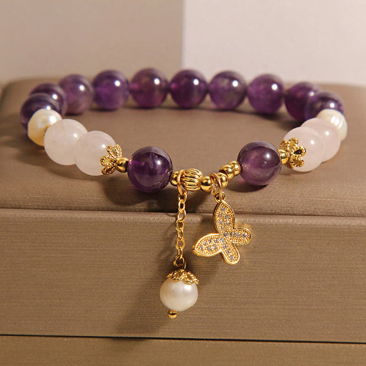 Buddha Stones Natürliche Amethyst Perle Kristall Spirituelle Heilung Schmetterling Charm Armband