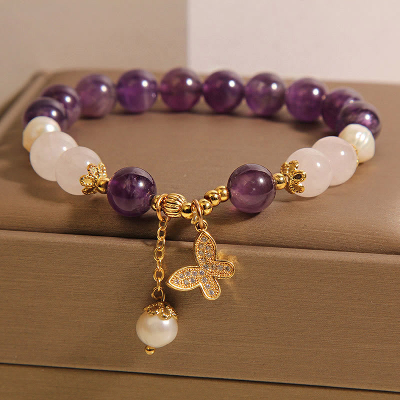 Buddha Stones Natürliche Amethyst Perle Kristall Spirituelle Heilung Schmetterling Charm Armband