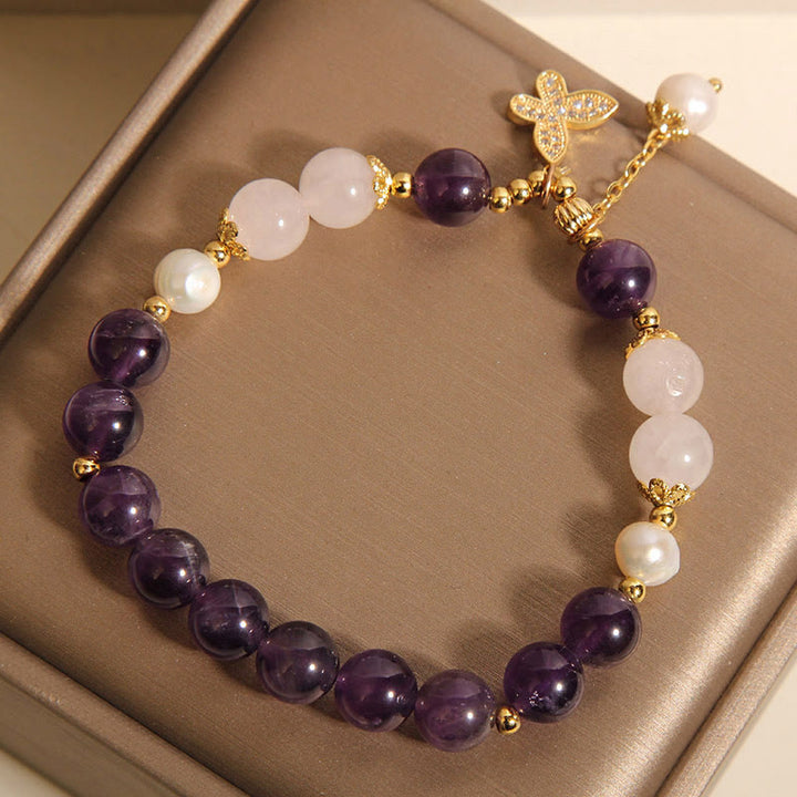 Buddha Stones Natürliche Amethyst Perle Kristall Spirituelle Heilung Schmetterling Charm Armband