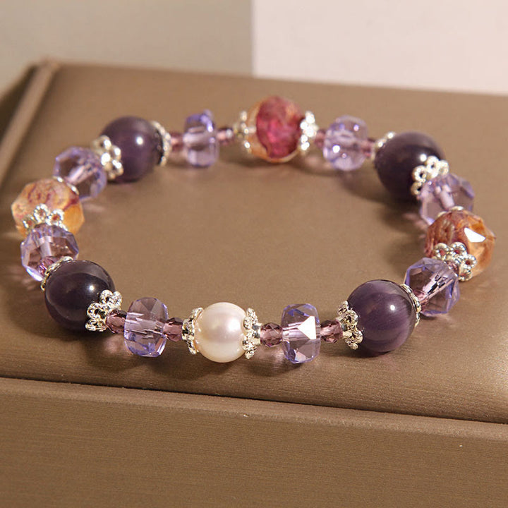 Buddha Stones Natürliches Amethyst-Perlenkristall-Positivarmband
