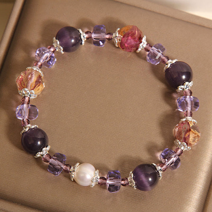 Buddha Stones Natürliches Amethyst-Perlenkristall-Positivarmband