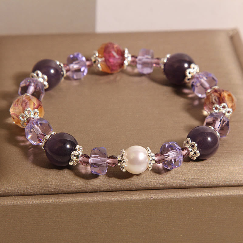 Buddha Stones Natürliches Amethyst-Perlenkristall-Positivarmband