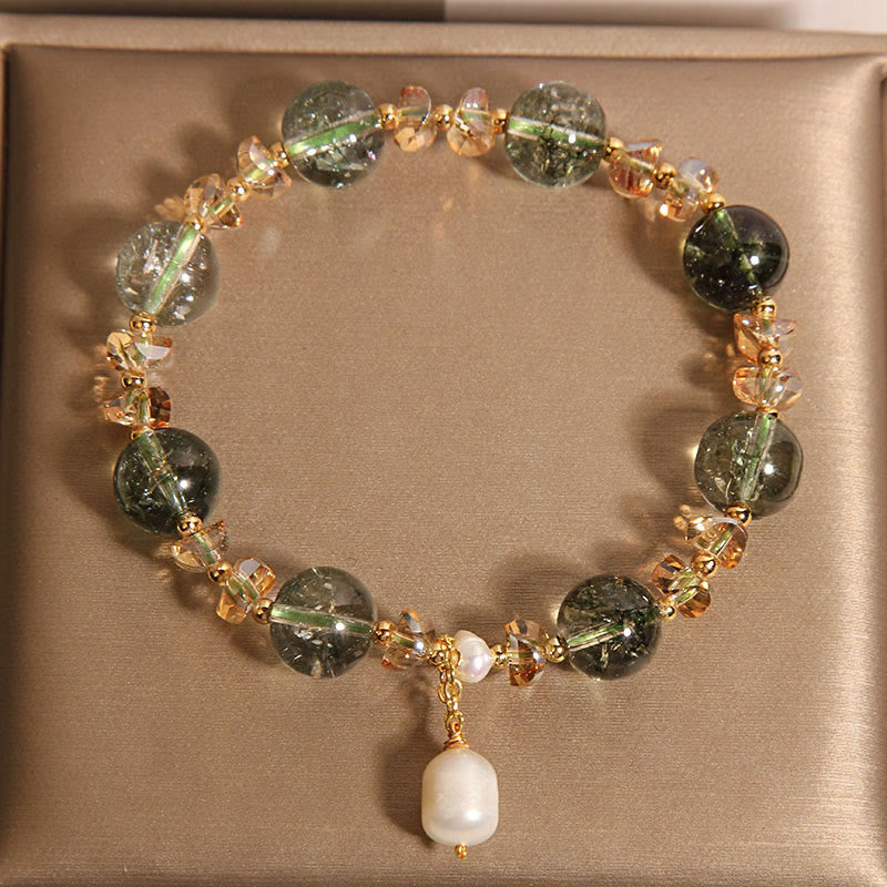 Buddha Stones Armband aus natürlichem grünem Phantomperlen-Kieskristallstein