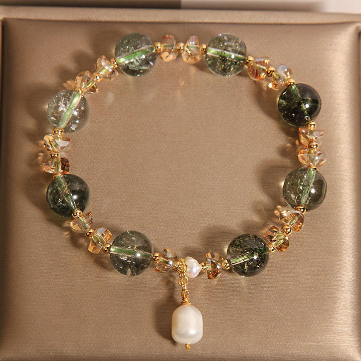 Buddha Stones Armband aus natürlichem grünem Phantomperlen-Kieskristallstein