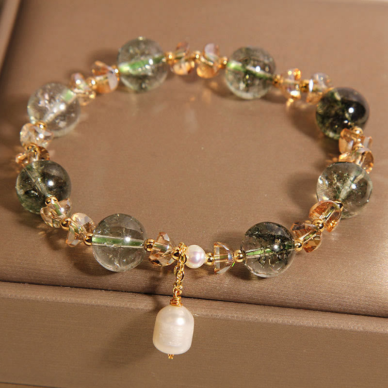Buddha Stones Armband aus natürlichem grünem Phantomperlen-Kieskristallstein