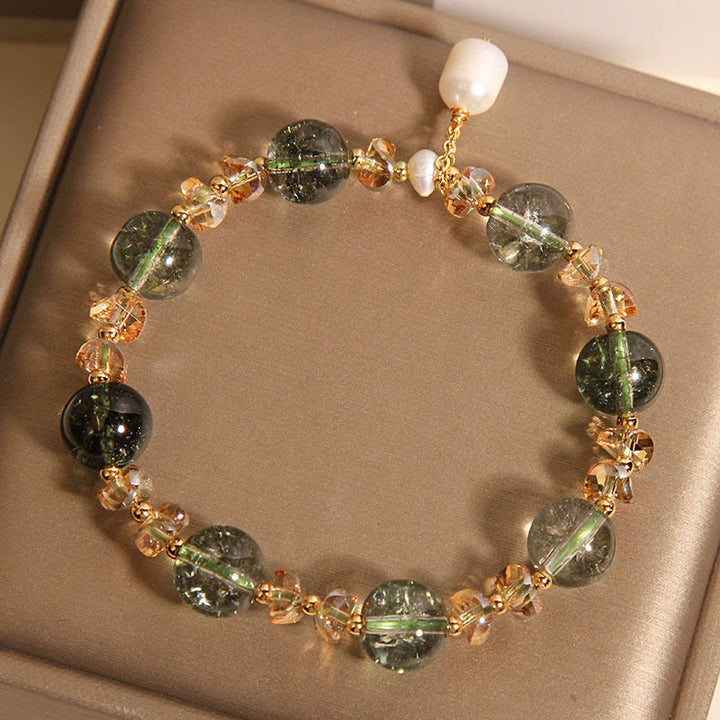 Buddha Stones Armband aus natürlichem grünem Phantomperlen-Kieskristallstein