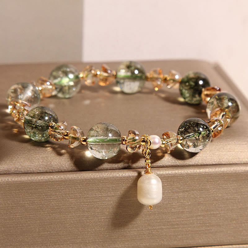 Buddha Stones Armband aus natürlichem grünem Phantomperlen-Kieskristallstein