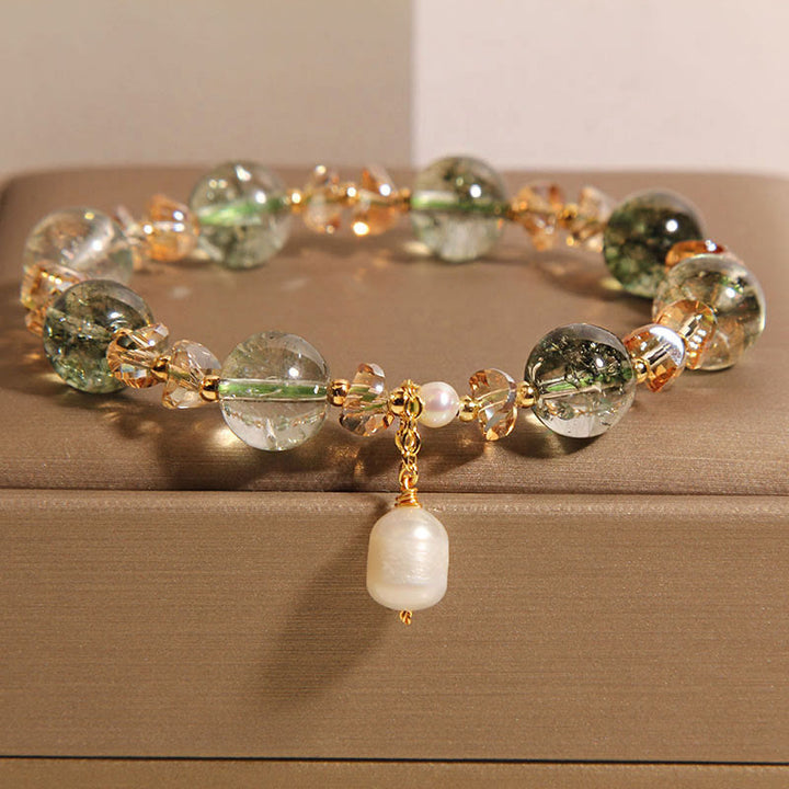 Buddha Stones Armband aus natürlichem grünem Phantomperlen-Kieskristallstein