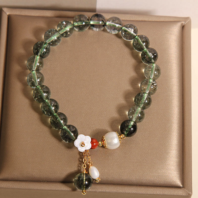 Buddha Stones Natürliches grünes Phantomperlen-Muschel-Blumen-Positives Armband