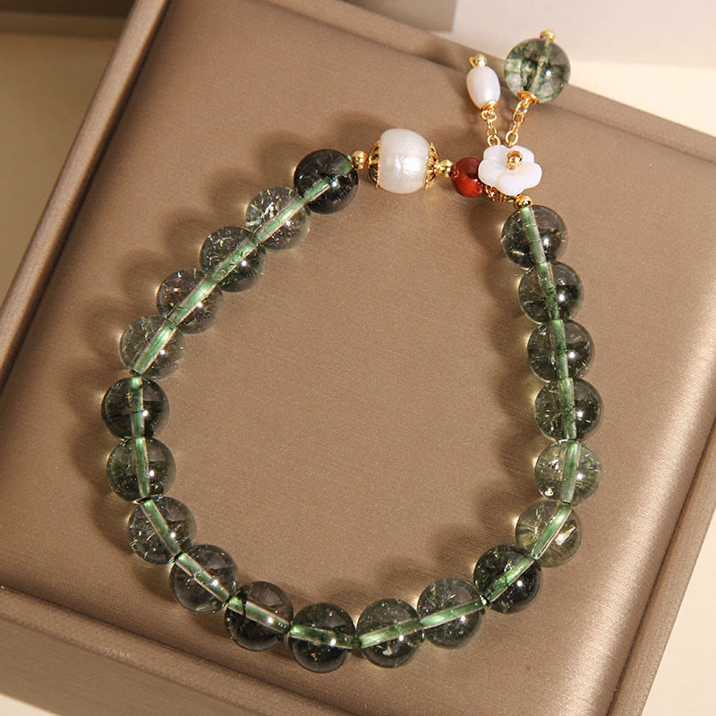 Buddha Stones Natürliches grünes Phantomperlen-Muschel-Blumen-Positives Armband