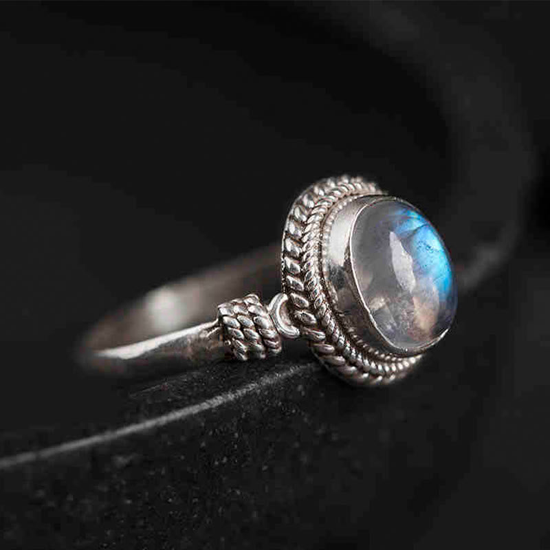 Buddha Stones 925 Sterling Silber Natürlicher Mondstein Positiver Ring