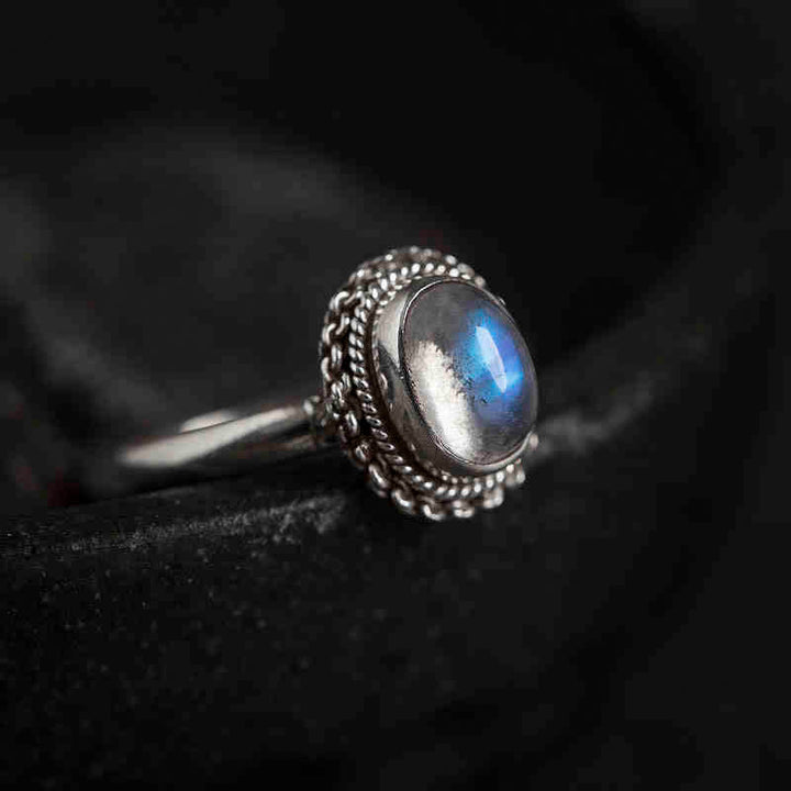 Buddha Stones 925 Sterling Silber Natürlicher Mondstein Positiver Ring