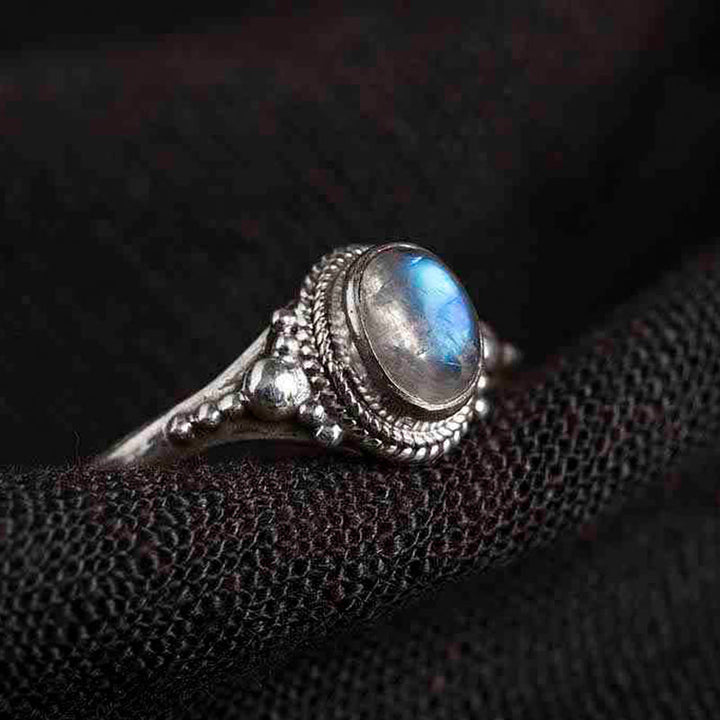 Buddha Stones 925 Sterling Silber Natürlicher Mondstein Positiver Ring