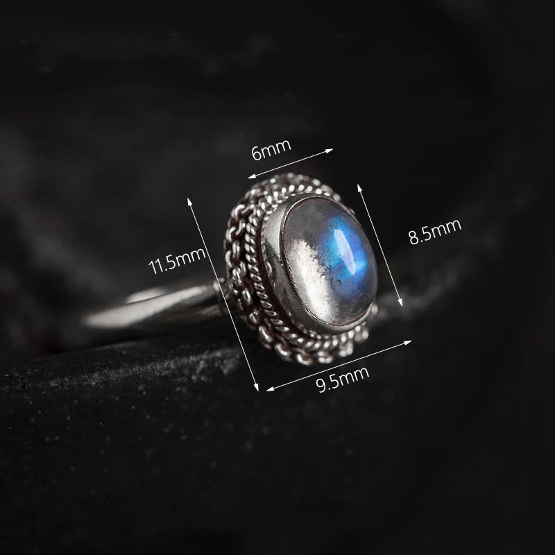 Buddha Stones 925 Sterling Silber Natürlicher Mondstein Positiver Ring