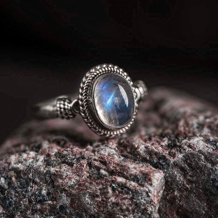 Buddha Stones 925 Sterling Silber Natürlicher Mondstein Positiver Ring