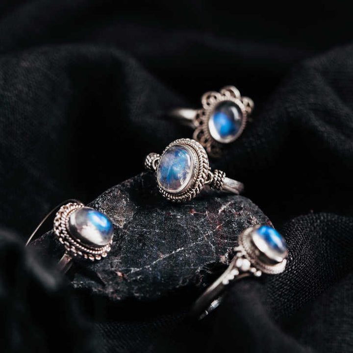 Buddha Stones 925 Sterling Silber Natürlicher Mondstein Positiver Ring