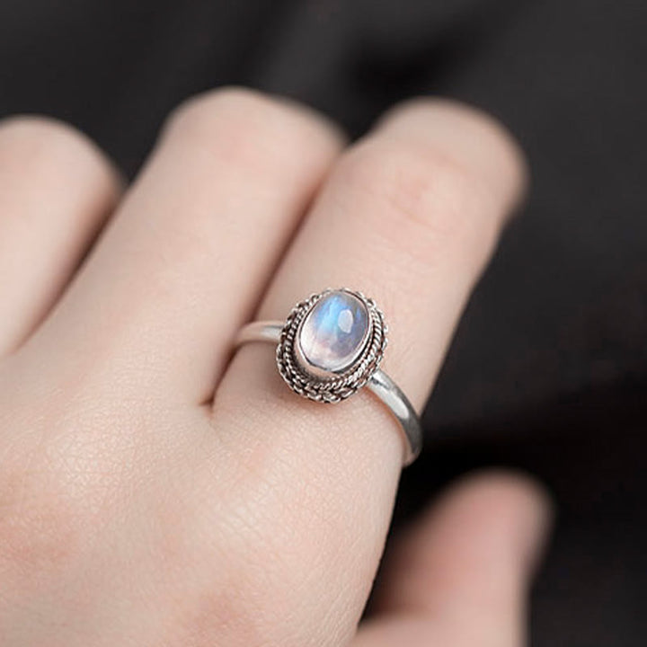 Buddha Stones 925 Sterling Silber Natürlicher Mondstein Positiver Ring
