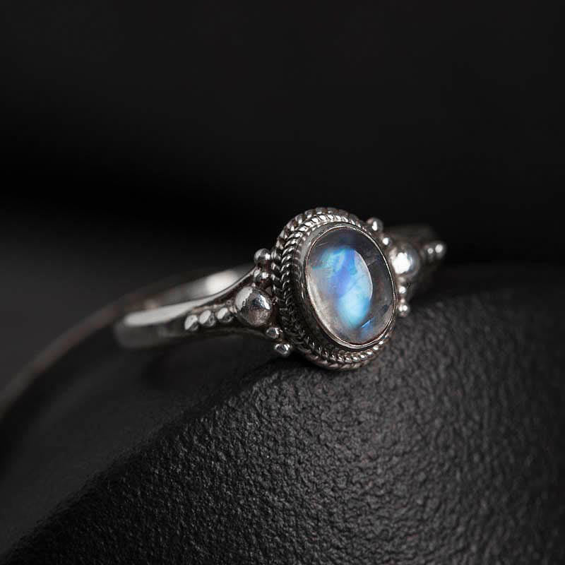 Buddha Stones 925 Sterling Silber Natürlicher Mondstein Positiver Ring