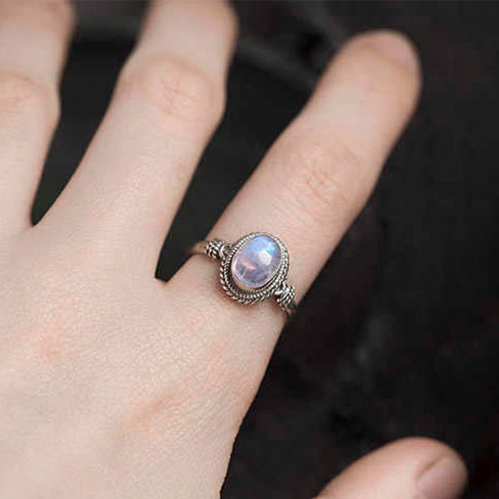 Buddha Stones 925 Sterling Silber Natürlicher Mondstein Positiver Ring