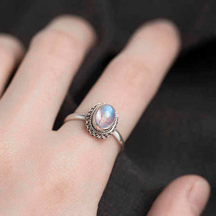 Buddha Stones 925 Sterling Silber Natürlicher Mondstein Positiver Ring