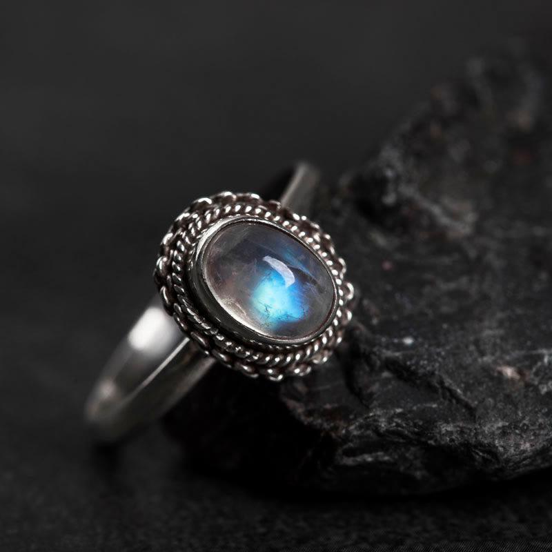 Buddha Stones 925 Sterling Silber Natürlicher Mondstein Positiver Ring