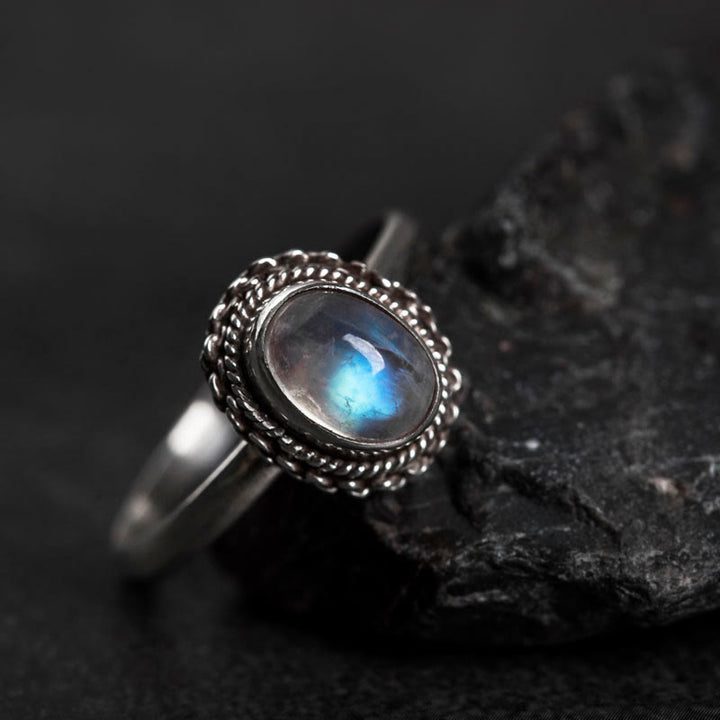 Buddha Stones 925 Sterling Silber Natürlicher Mondstein Positiver Ring