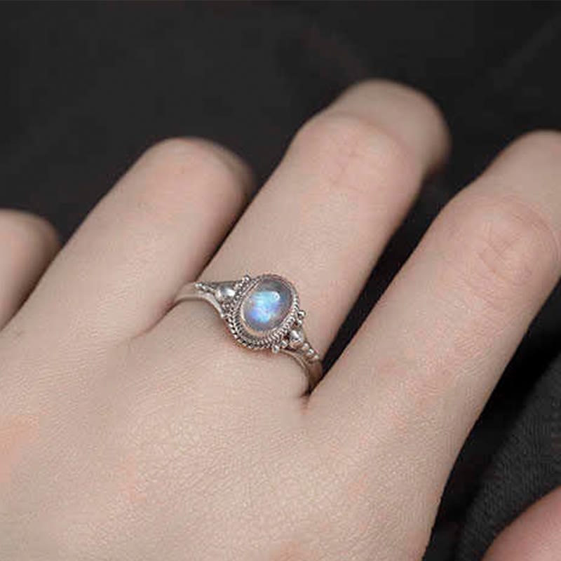 Buddha Stones 925 Sterling Silber Natürlicher Mondstein Positiver Ring