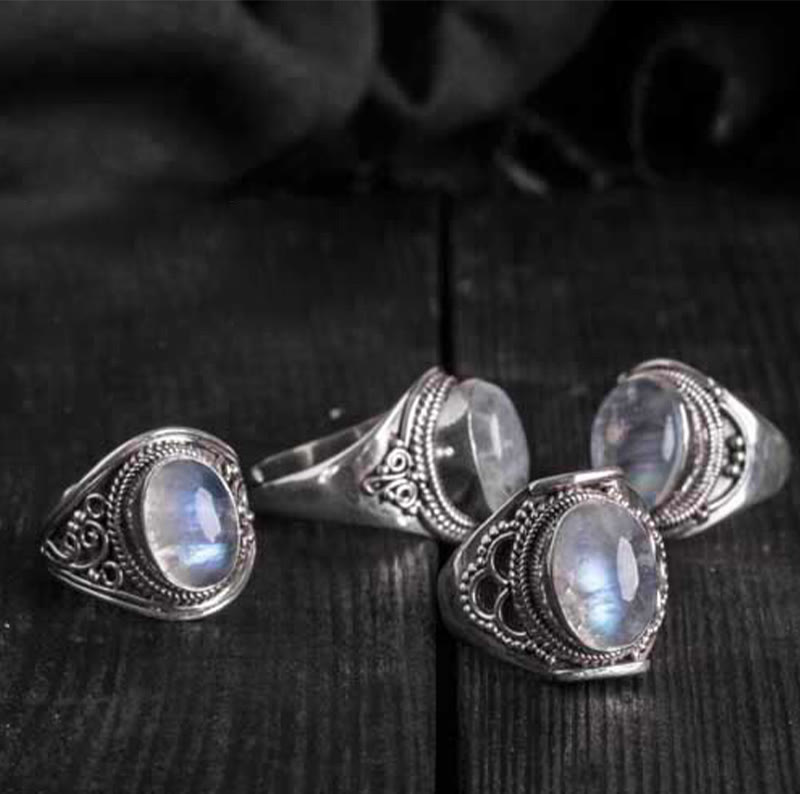 Buddha Stones 925 Sterling Silber Handgefertigter natürlicher Mondstein Heilung Verstellbarer Ring