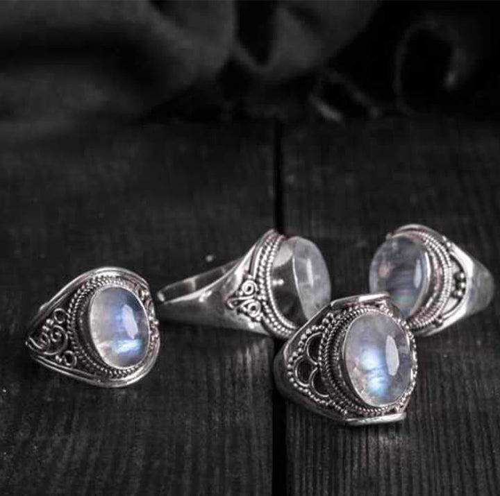 Buddha Stones 925 Sterling Silber Handgefertigter natürlicher Mondstein Heilung Verstellbarer Ring