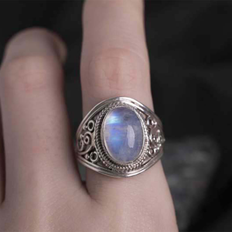 Buddha Stones 925 Sterling Silber Handgefertigter natürlicher Mondstein Heilung Verstellbarer Ring - image 12