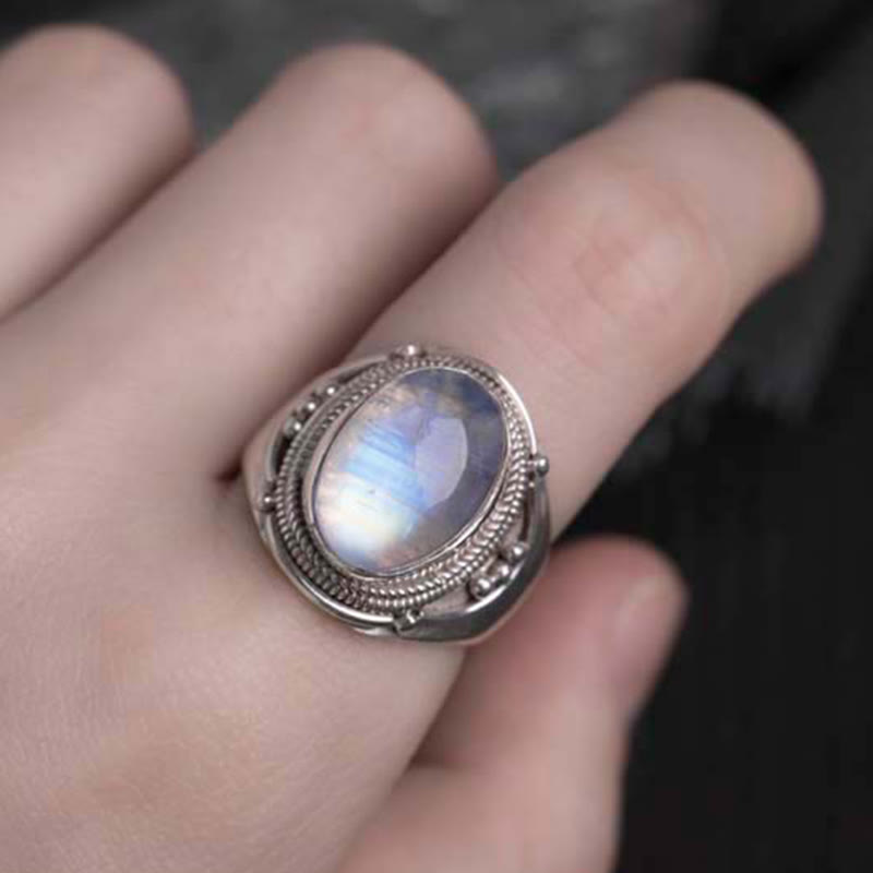 Buddha Stones 925 Sterling Silber Handgefertigter natürlicher Mondstein Heilung Verstellbarer Ring