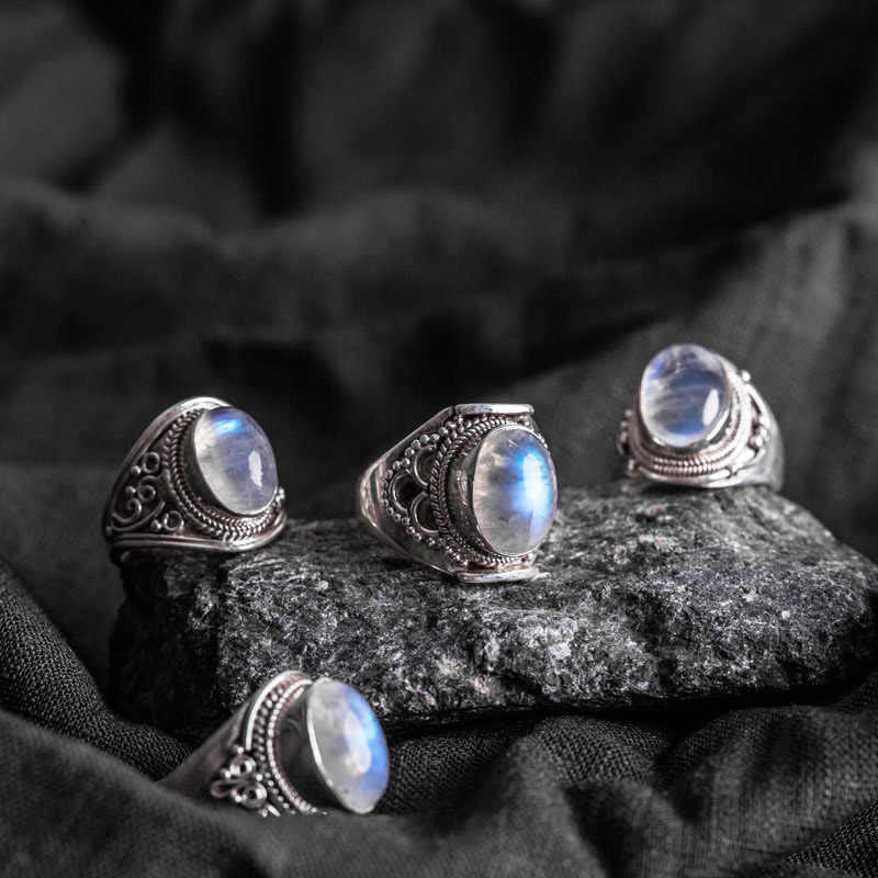 Buddha Stones 925 Sterling Silber Handgefertigter natürlicher Mondstein Heilung Verstellbarer Ring