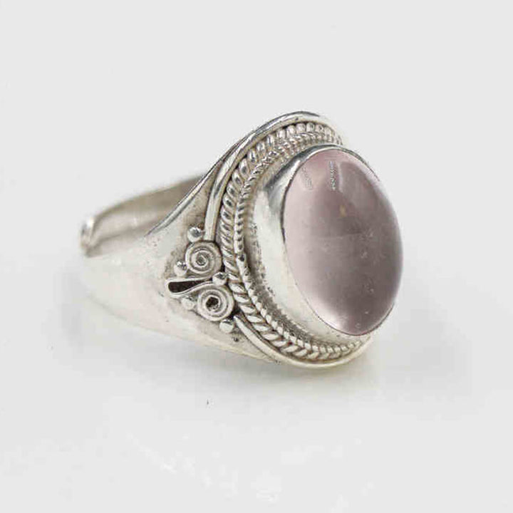 Buddha Stones 925 Sterling Silber Handgefertigter natürlicher Rosenquarz Liebevolle Energie Verstellbarer Ring