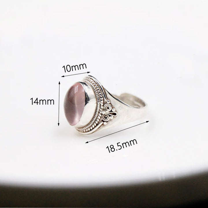 Buddha Stones 925 Sterling Silber Handgefertigter natürlicher Rosenquarz Liebevolle Energie Verstellbarer Ring