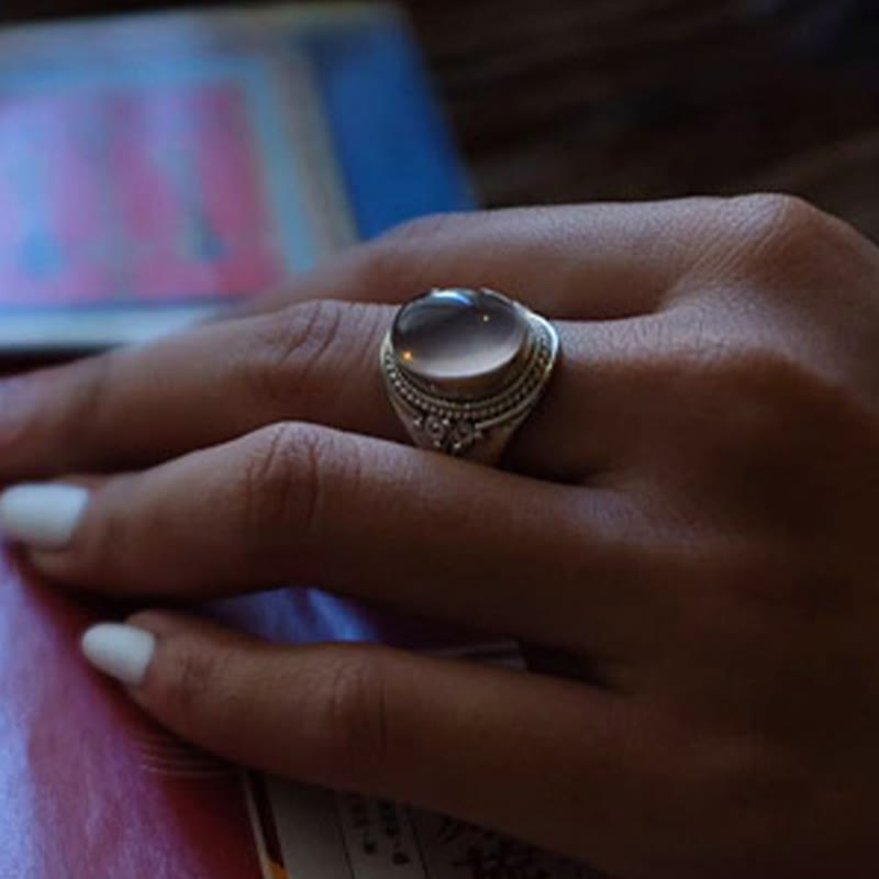 Buddha Stones 925 Sterling Silber Handgefertigter natürlicher Rosenquarz Liebevolle Energie Verstellbarer Ring - image 10