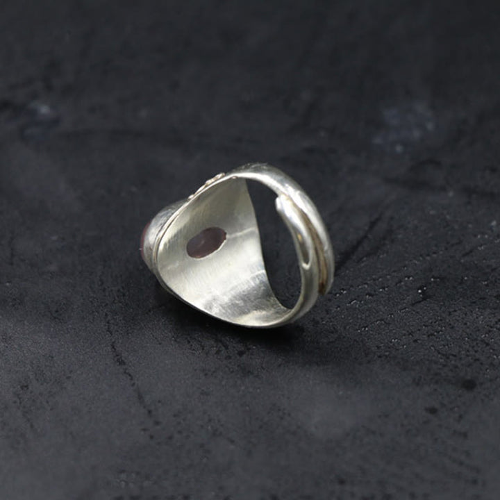 Buddha Stones 925 Sterling Silber Handgefertigter natürlicher Rosenquarz Liebevolle Energie Verstellbarer Ring