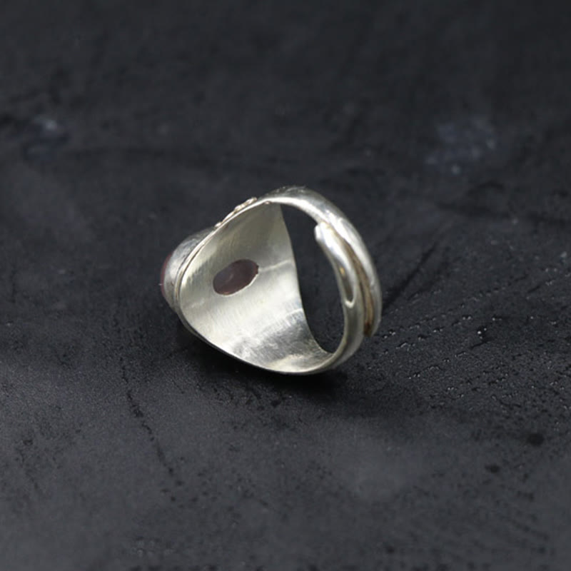 Buddha Stones 925 Sterling Silber Handgefertigter natürlicher Rosenquarz Liebevolle Energie Verstellbarer Ring - image 3