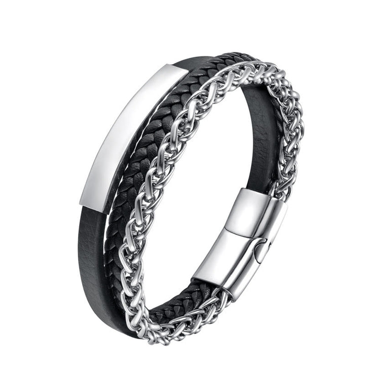 Buddha Stones Webmuster Titanstahl Stimulation Mehrschichtiges Lederarmband mit Schnalle