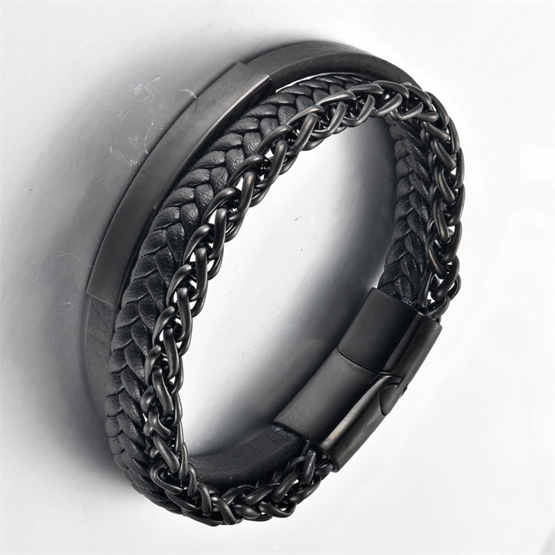 Buddha Stones Webmuster Titanstahl Stimulation Mehrschichtiges Lederarmband mit Schnalle