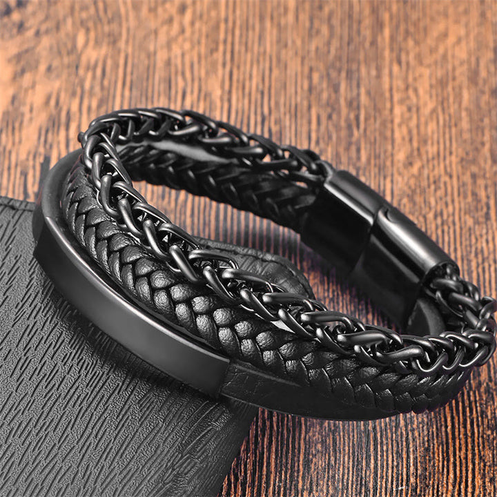 Buddha Stones Webmuster Titanstahl Stimulation Mehrschichtiges Lederarmband mit Schnalle