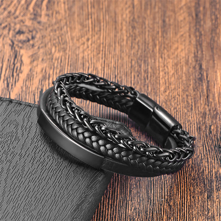 Buddha Stones Webmuster Titanstahl Stimulation Mehrschichtiges Lederarmband mit Schnalle