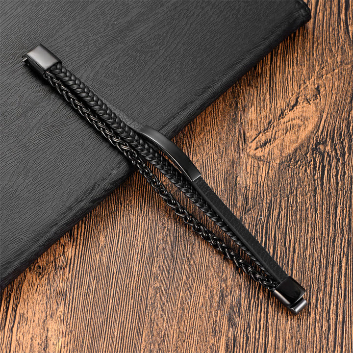 Buddha Stones Webmuster Titanstahl Stimulation Mehrschichtiges Lederarmband mit Schnalle