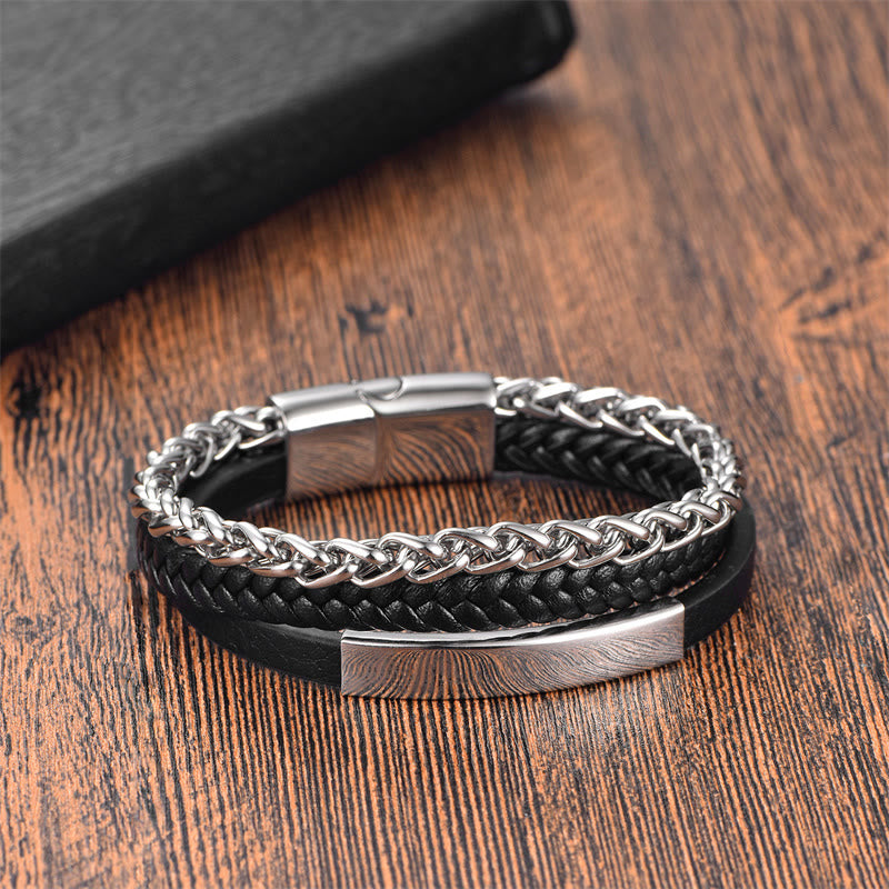 Buddha Stones Webmuster Titanstahl Stimulation Mehrschichtiges Lederarmband mit Schnalle