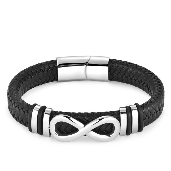 Buddha Stones Endless Knot Design Titanstahl verstärktes geflochtenes Lederarmband mit Schnalle