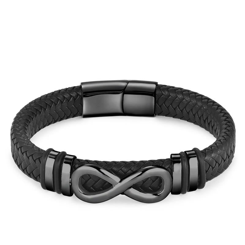 Buddha Stones Endless Knot Design Titanstahl verstärktes geflochtenes Lederarmband mit Schnalle